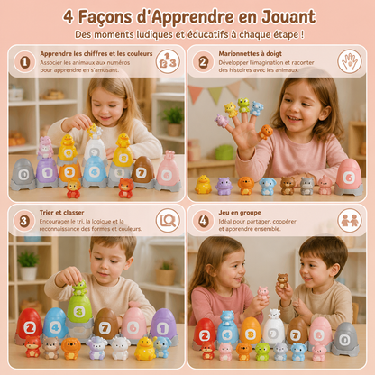 Ensemble Montessori de Marionnettes à Doigt en Caoutchouc Souple avec Animaux de la Ferme pour Apprendre les Couleurs et les Chiffres