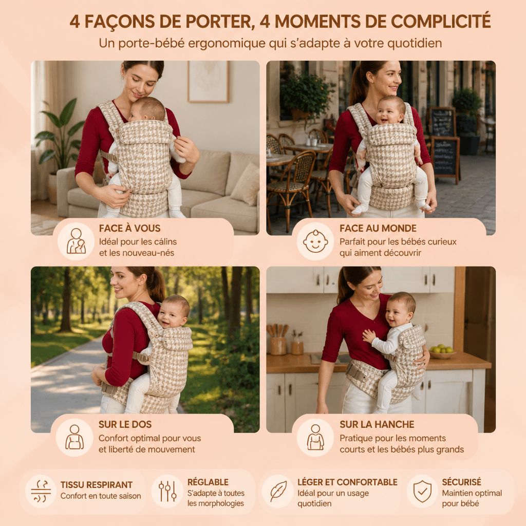 Porte-bébé ergonomique – Respirant et réglable