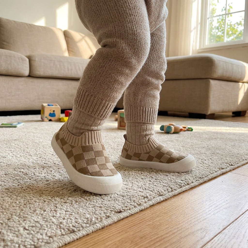 Chaussures Légères à Carreaux pour Bébé avec Semelles Douces et Antidérapantes
