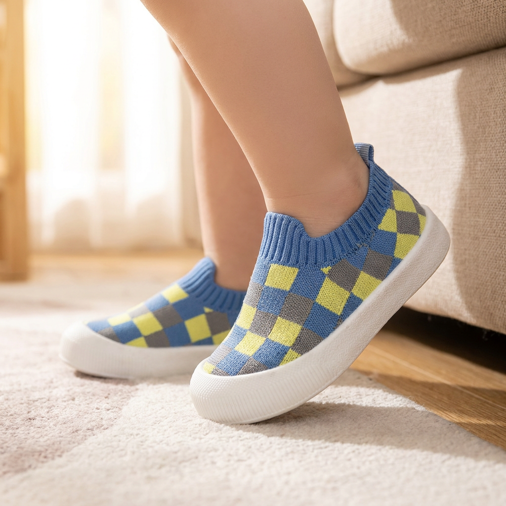 Chaussures Légères à Carreaux pour Bébé avec Semelles Douces et Antidérapantes