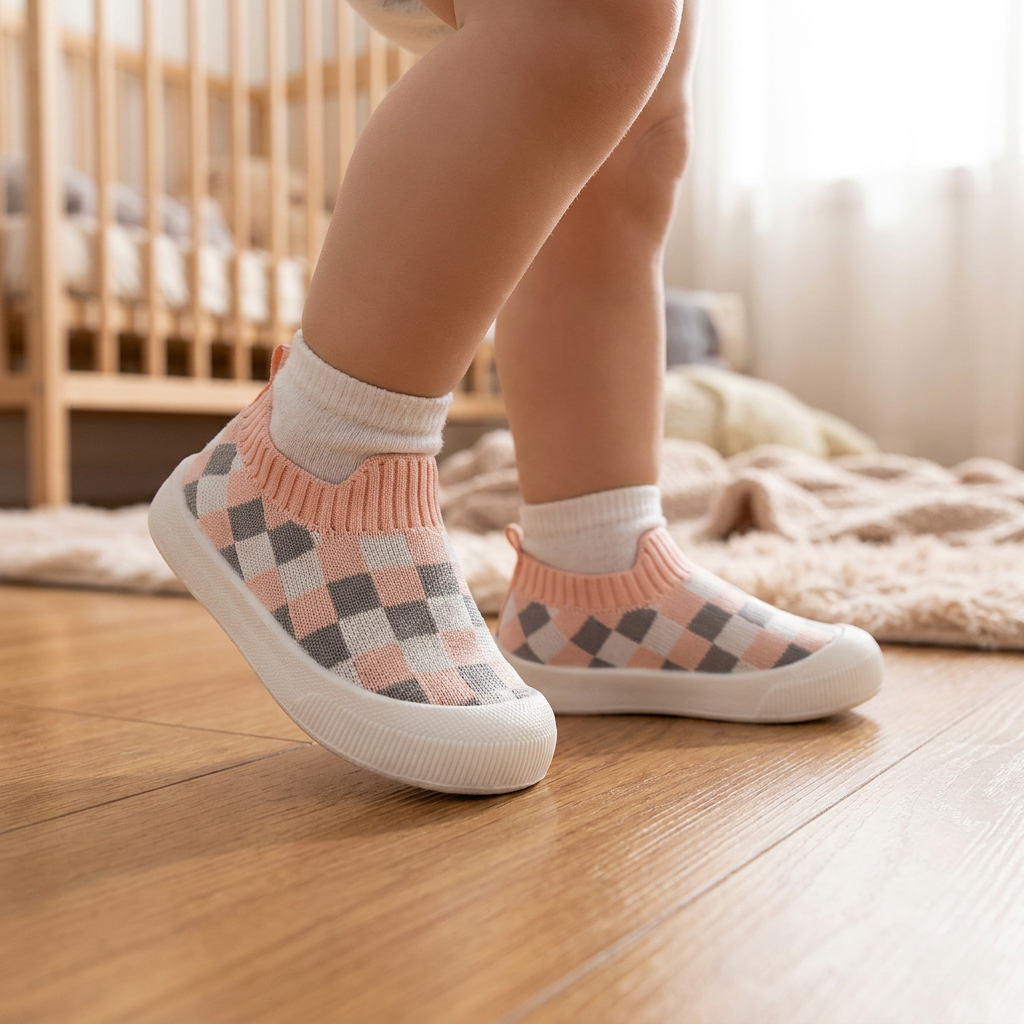 Chaussures Légères à Carreaux pour Bébé avec Semelles Douces et Antidérapantes