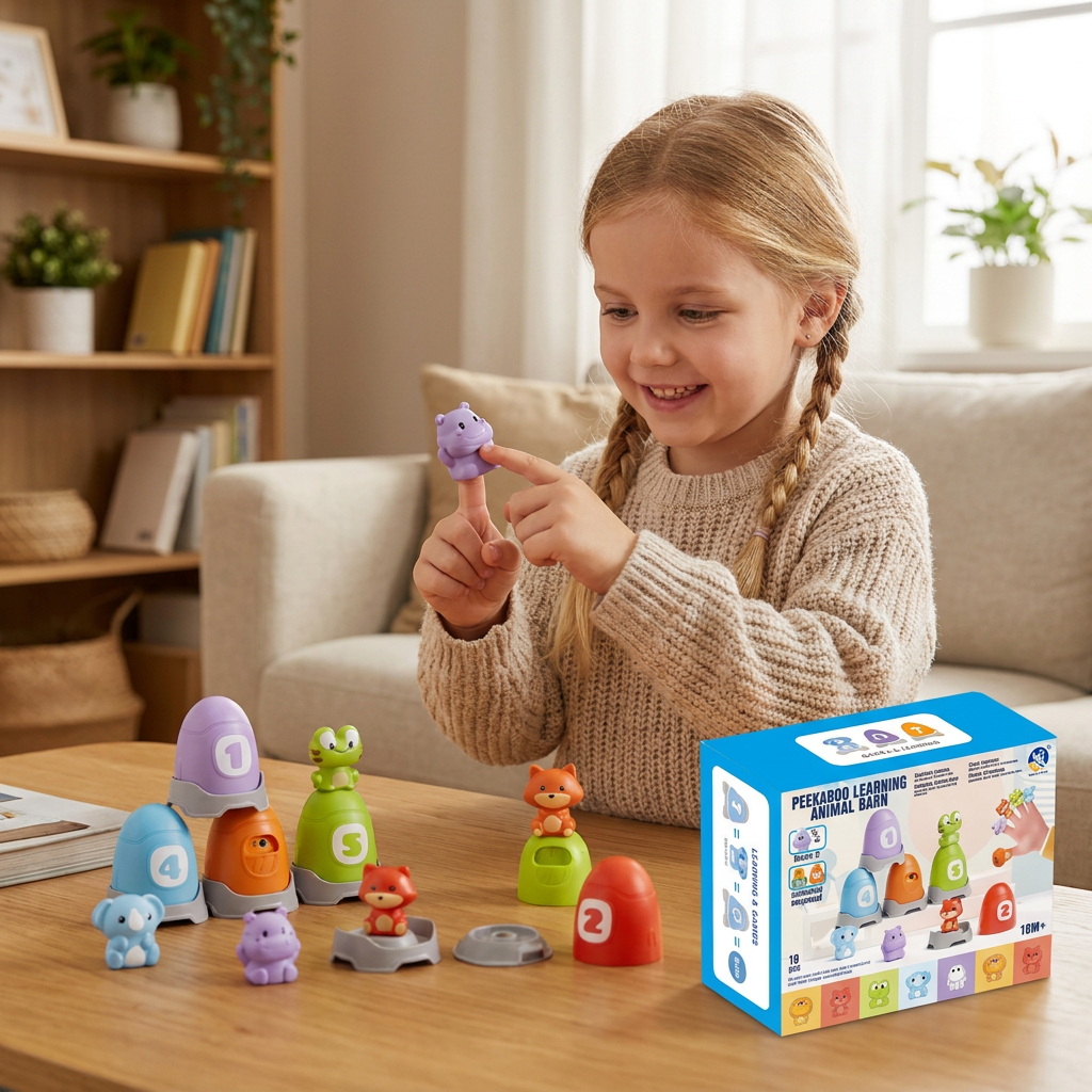 Ensemble Montessori de Marionnettes à Doigt en Caoutchouc Souple avec Animaux de la Ferme pour Apprendre les Couleurs et les Chiffres