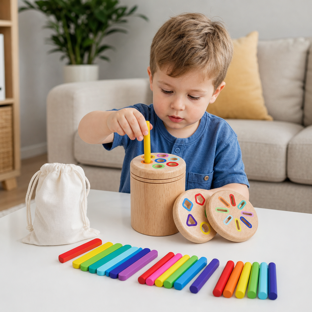 Jouet Montessori En Bois Pour Trier Les Couleurs Et Les Formes – Puzzle Éducatif Pour Développer La Motricité Fine