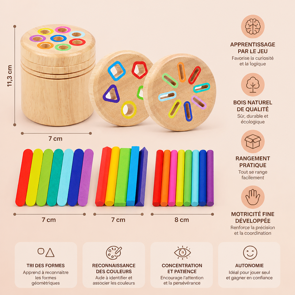 Jouet Montessori En Bois Pour Trier Les Couleurs Et Les Formes – Puzzle Éducatif Pour Développer La Motricité Fine