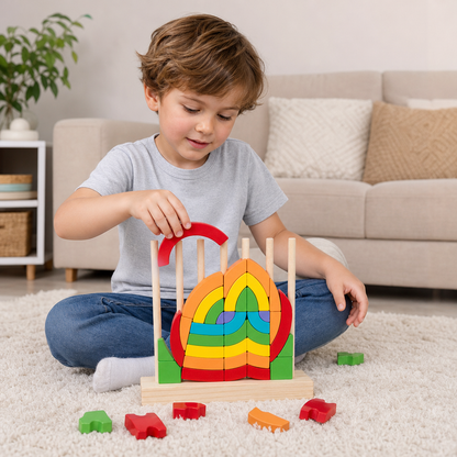 Puzzle Montessori in Legno Arcobaleno da Impilare e Abbinare
