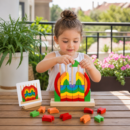 Puzzle Montessori in Legno Arcobaleno da Impilare e Abbinare