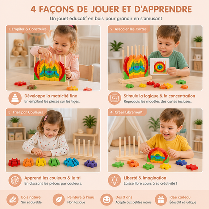Puzzle Montessori in Legno Arcobaleno da Impilare e Abbinare