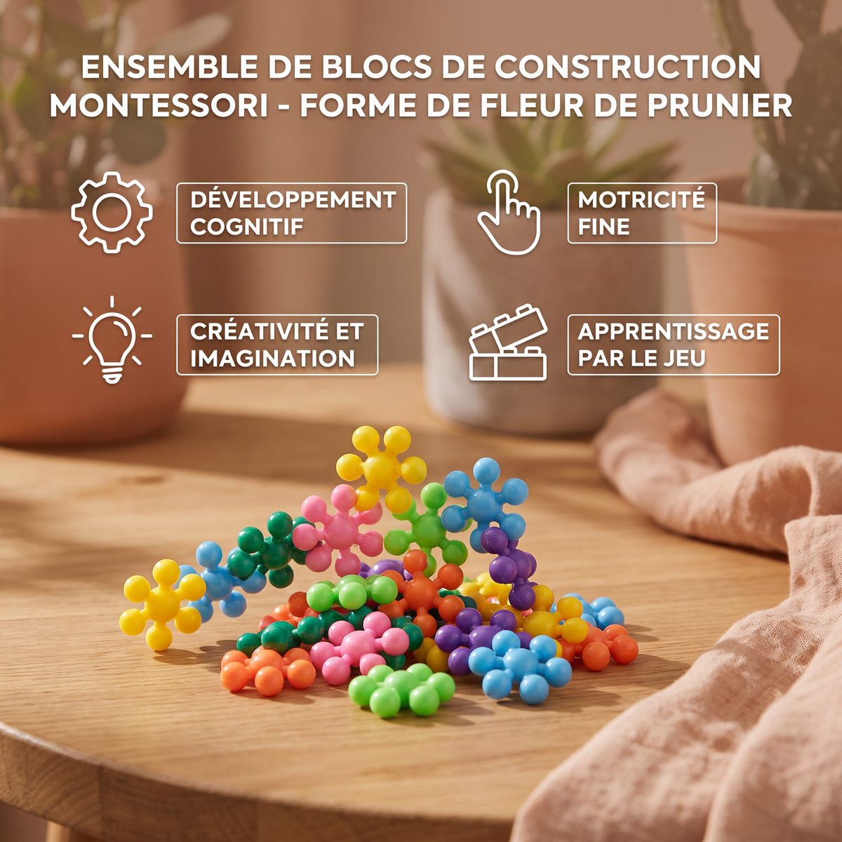 Ensemble de Blocs de Construction Montessori en Forme de Fleur de Prunier