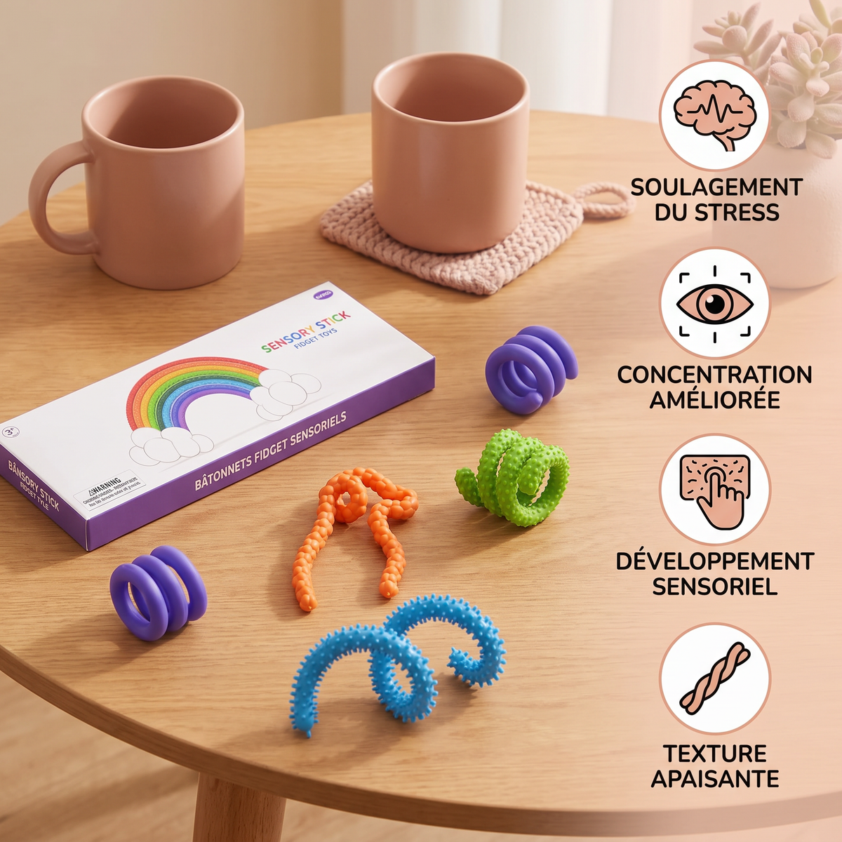 Bâtonnets Fidget Sensoriels – Jouets Torsadés Apaisants pour Soulager le Stress