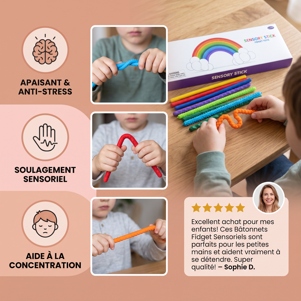 Bâtonnets Fidget Sensoriels – Jouets Torsadés Apaisants pour Soulager le Stress