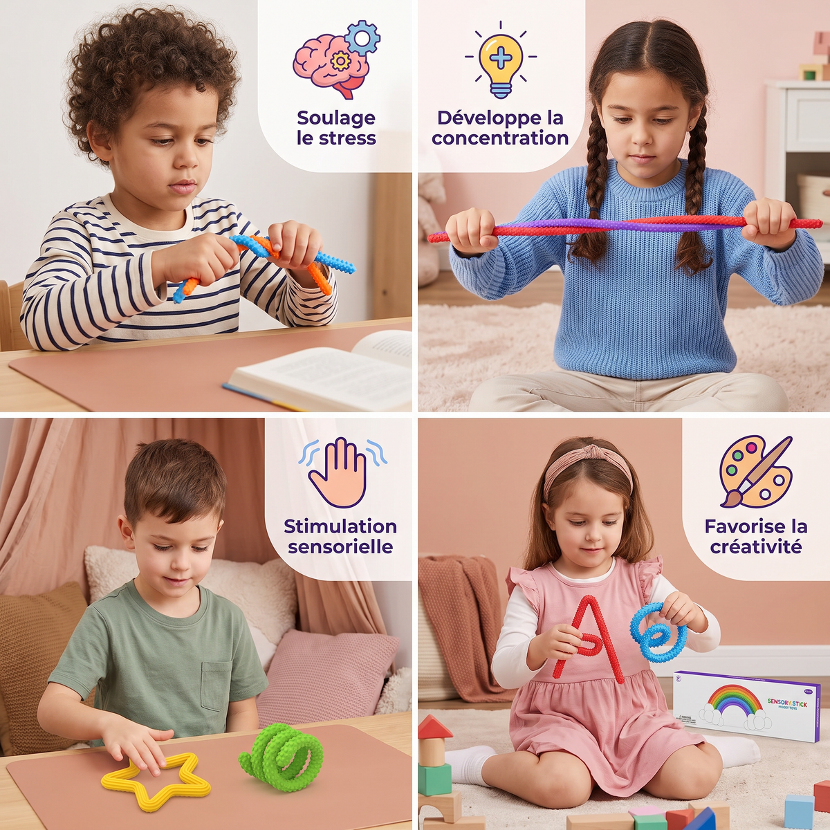 Bâtonnets Fidget Sensoriels – Jouets Torsadés Apaisants pour Soulager le Stress