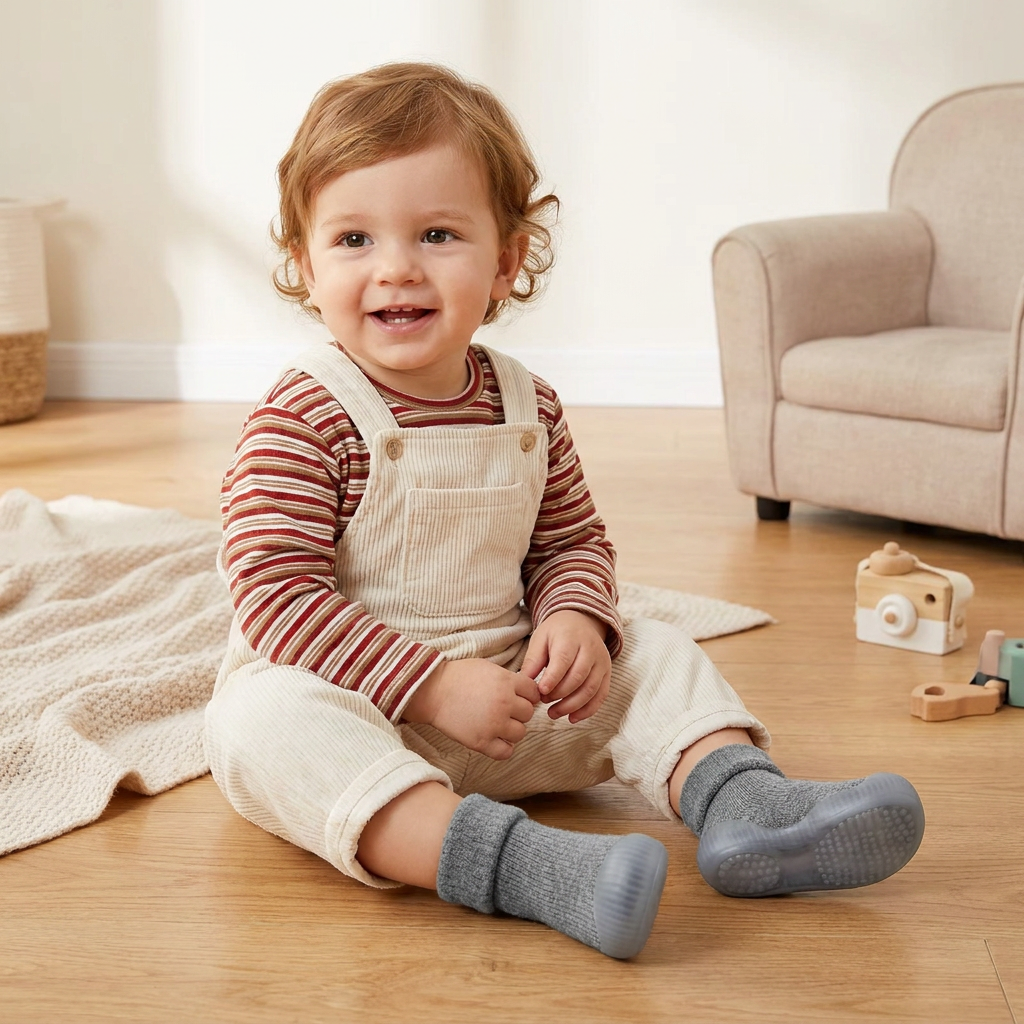 Chaussons-Chaussettes Chauds Pour Bébé Avec Semelles Souples Antidérapantes