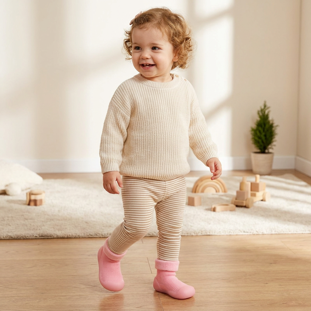 Chaussons-Chaussettes Chauds Pour Bébé Avec Semelles Souples Antidérapantes