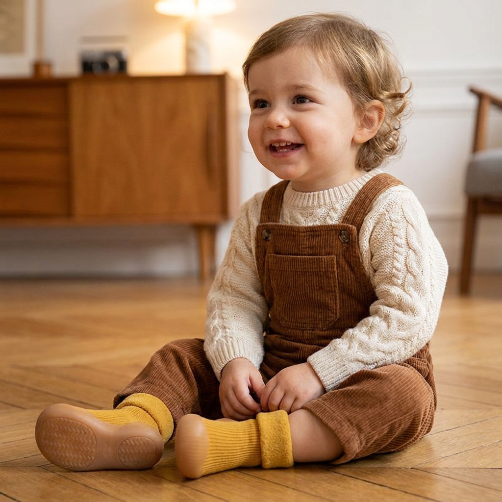 Chaussons-Chaussettes Chauds Pour Bébé Avec Semelles Souples Antidérapantes