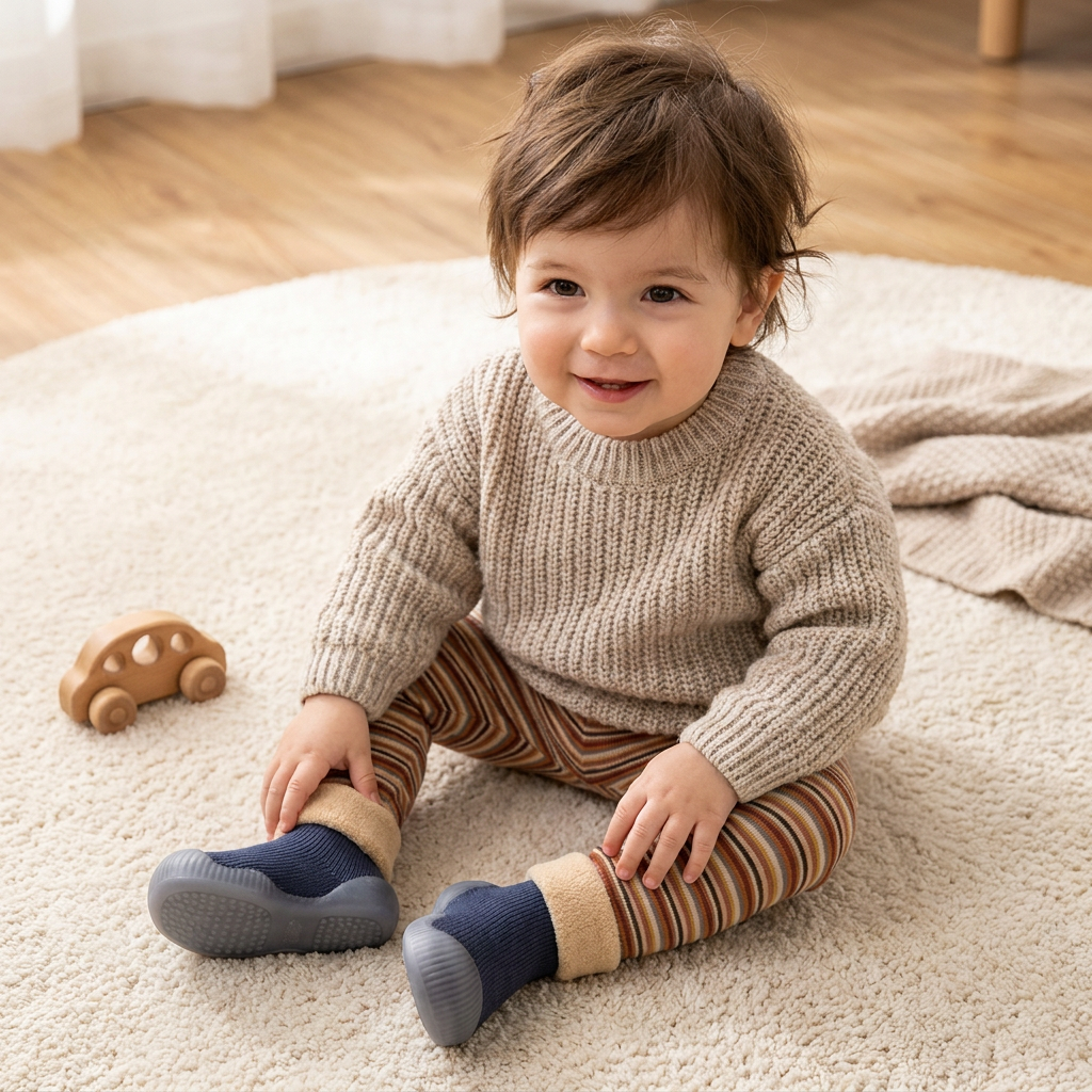Chaussons-Chaussettes Chauds Pour Bébé Avec Semelles Souples Antidérapantes