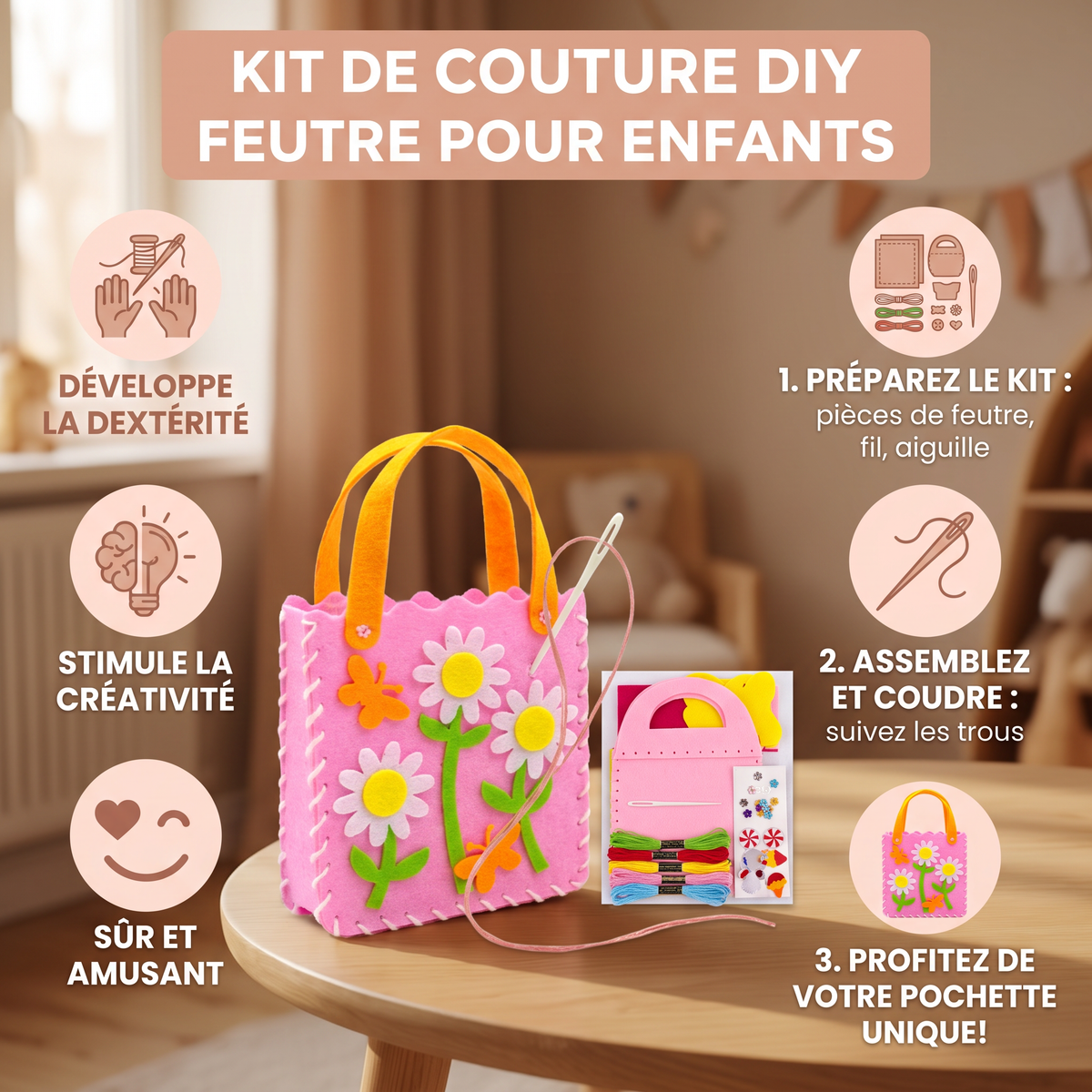 Kit de Couture DIY pour Fabriquer une Adorable Pochette en Feutre pour Enfants