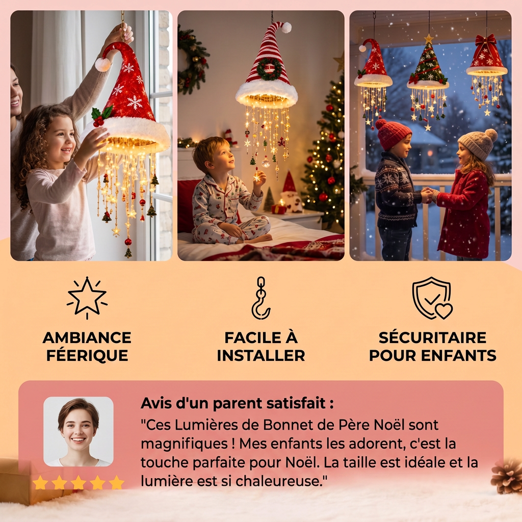 Lumières de Bonnet de Père Noël de Noël avec Guirlande LED Décorative