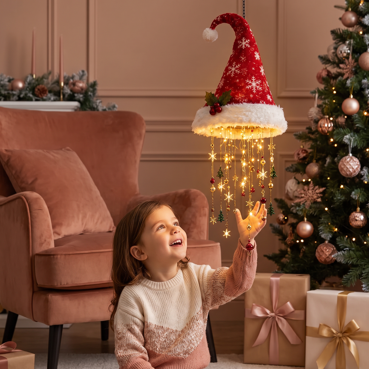 Lumières de Bonnet de Père Noël de Noël avec Guirlande LED Décorative