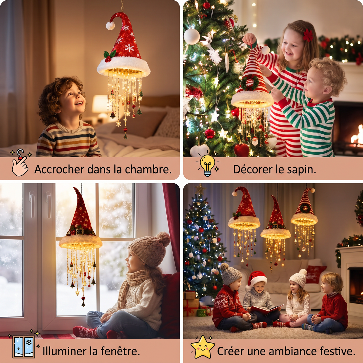 Lumières de Bonnet de Père Noël de Noël avec Guirlande LED Décorative