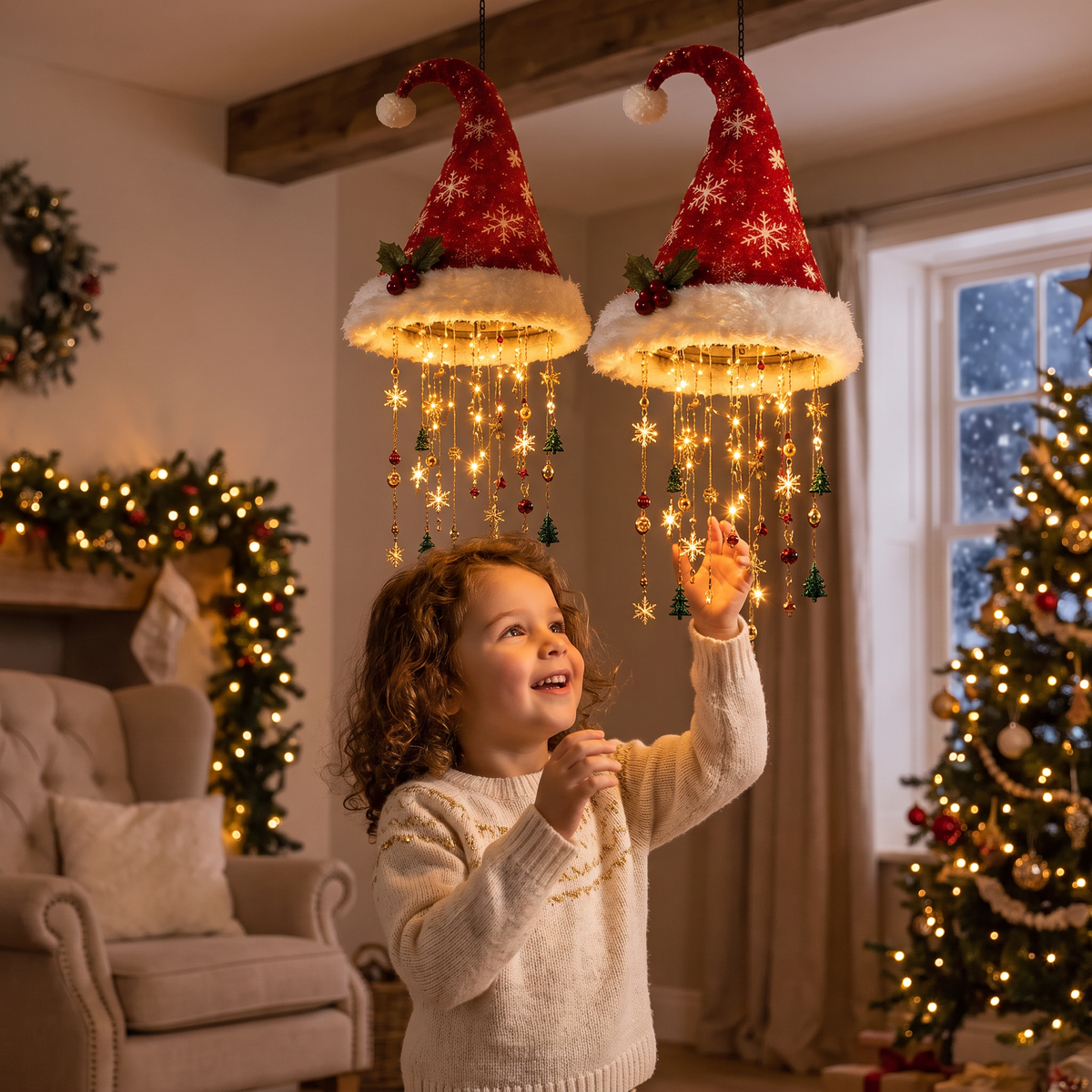Lumières de Bonnet de Père Noël de Noël avec Guirlande LED Décorative