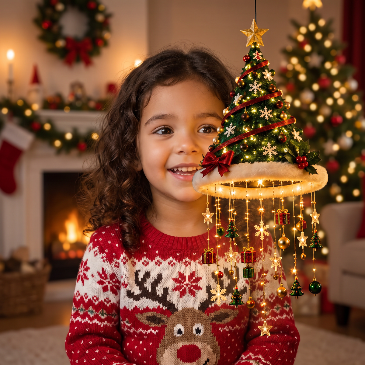 Lumières de Bonnet de Père Noël de Noël avec Guirlande LED Décorative