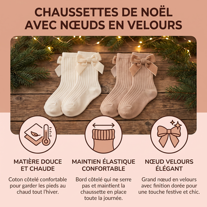 Chaussettes de Noël Montantes pour Filles avec Nœuds en Velours