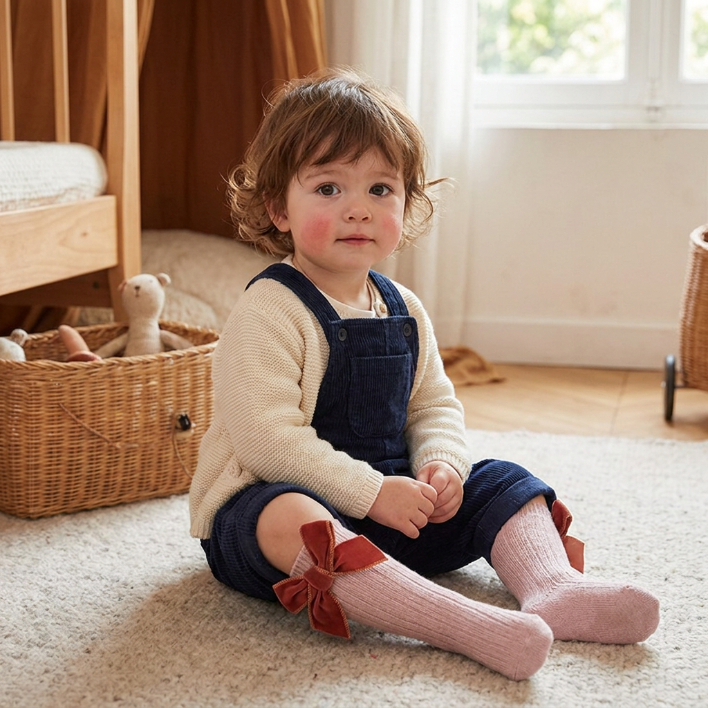 Chaussettes de Noël Montantes pour Filles avec Nœuds en Velours