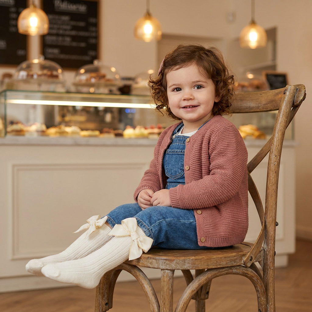Chaussettes de Noël Montantes pour Filles avec Nœuds en Velours