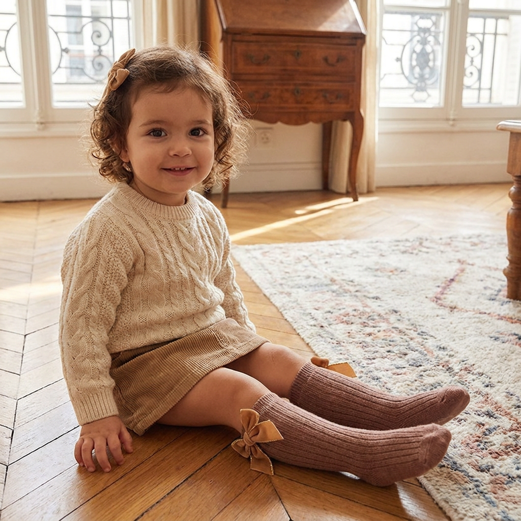 Chaussettes de Noël Montantes pour Filles avec Nœuds en Velours