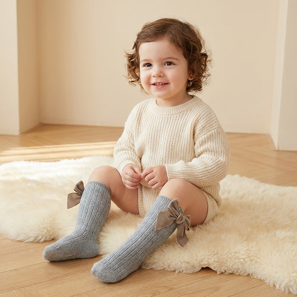Chaussettes de Noël Montantes pour Filles avec Nœuds en Velours