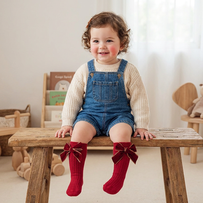 Chaussettes de Noël Montantes pour Filles avec Nœuds en Velours
