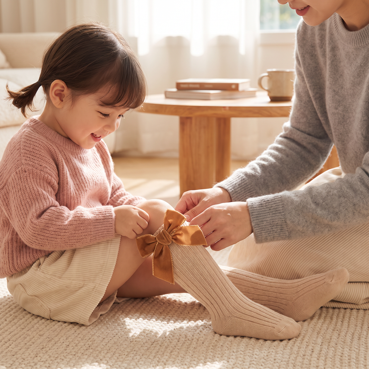 Chaussettes de Noël Montantes pour Filles avec Nœuds en Velours