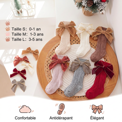 Chaussettes de Noël Montantes pour Filles avec Nœuds en Velours