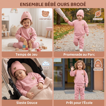 Ensemble Bébé avec Sweat-shirt à Ours Brodé et Pantalon de Survêtement Assorti