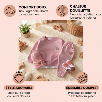Ensemble Bébé avec Sweat-shirt à Ours Brodé et Pantalon de Survêtement Assorti