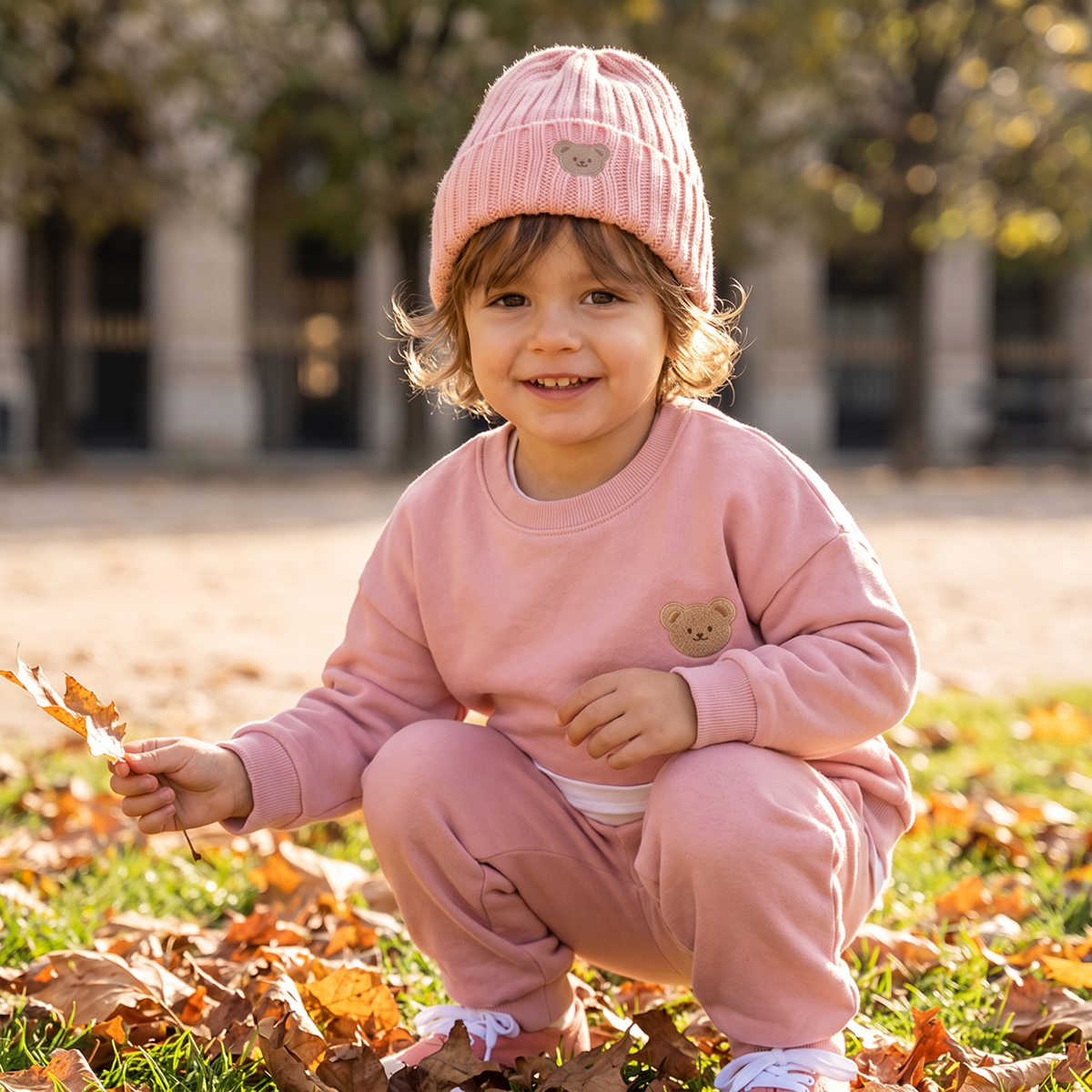 Ensemble Bébé avec Sweat-shirt à Ours Brodé et Pantalon de Survêtement Assorti