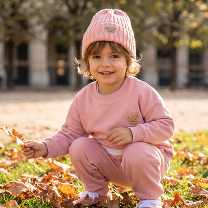 Ensemble Bébé avec Sweat-shirt à Ours Brodé et Pantalon de Survêtement Assorti