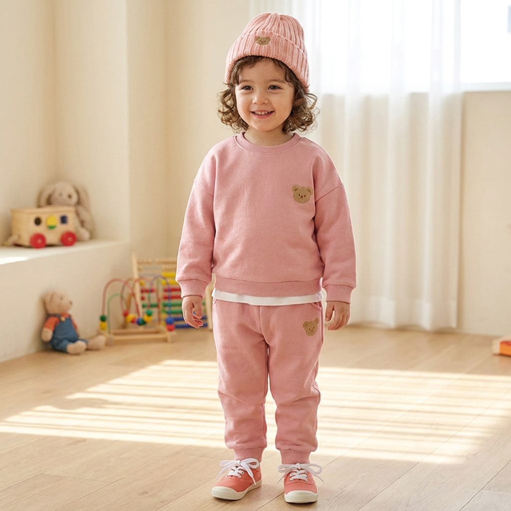 Ensemble Bébé avec Sweat-shirt à Ours Brodé et Pantalon de Survêtement Assorti