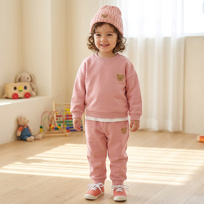 Ensemble Bébé avec Sweat-shirt à Ours Brodé et Pantalon de Survêtement Assorti