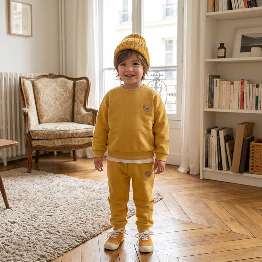 Ensemble Bébé avec Sweat-shirt à Ours Brodé et Pantalon de Survêtement Assorti