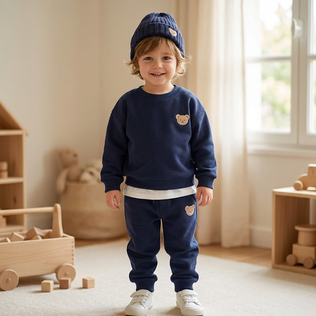 Ensemble Bébé avec Sweat-shirt à Ours Brodé et Pantalon de Survêtement Assorti