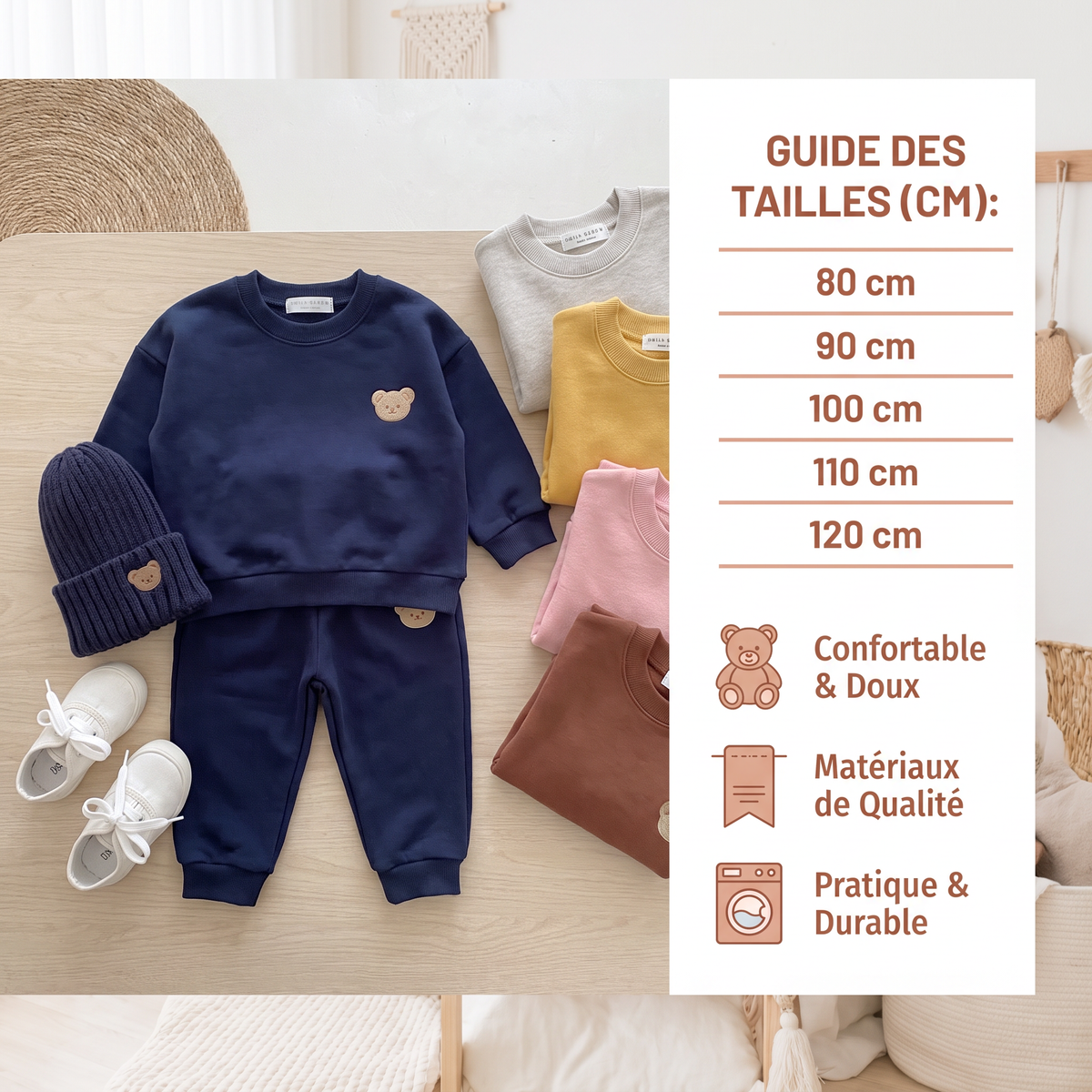 Ensemble Bébé avec Sweat-shirt à Ours Brodé et Pantalon de Survêtement Assorti