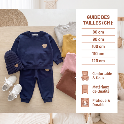 Ensemble Bébé avec Sweat-shirt à Ours Brodé et Pantalon de Survêtement Assorti