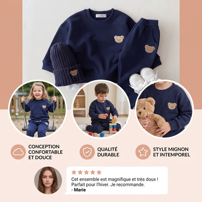 Ensemble Bébé avec Sweat-shirt à Ours Brodé et Pantalon de Survêtement Assorti
