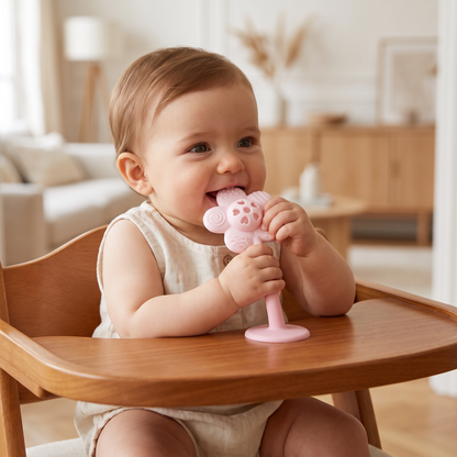 Anneau de Dentition et Hochet Tournesol 2-en-1 pour Bébé avec Base à Ventouse