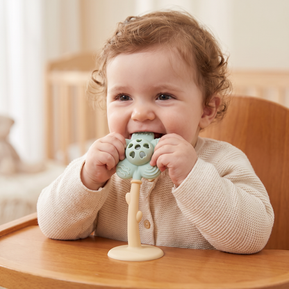 Anneau de Dentition et Hochet Tournesol 2-en-1 pour Bébé avec Base à Ventouse