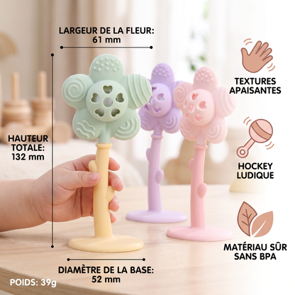 Anneau de Dentition et Hochet Tournesol 2-en-1 pour Bébé avec Base à Ventouse