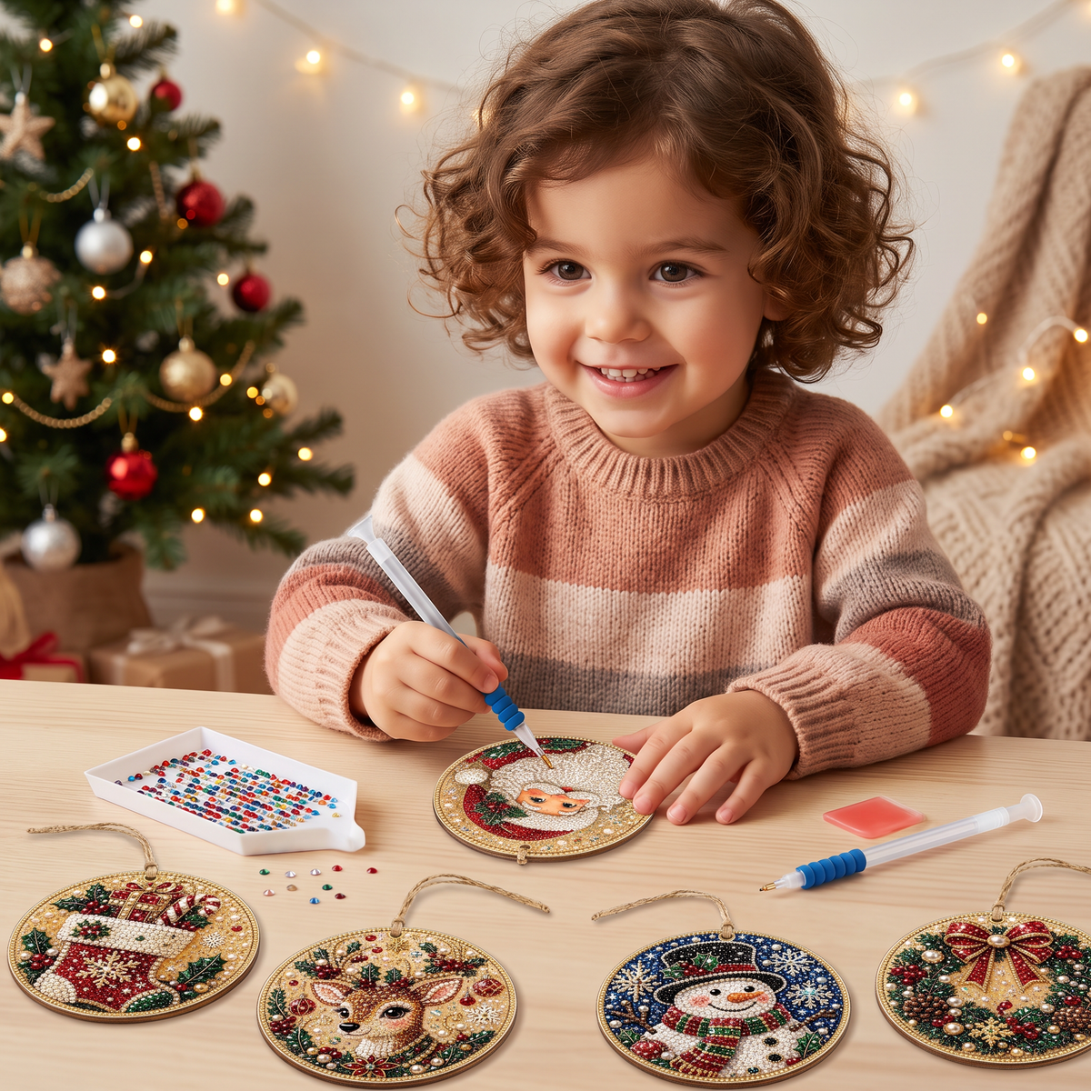 Kit DIY de Peinture Diamant sur Décorations de Noël en Bois