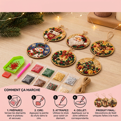 Kit DIY de Peinture Diamant sur Décorations de Noël en Bois