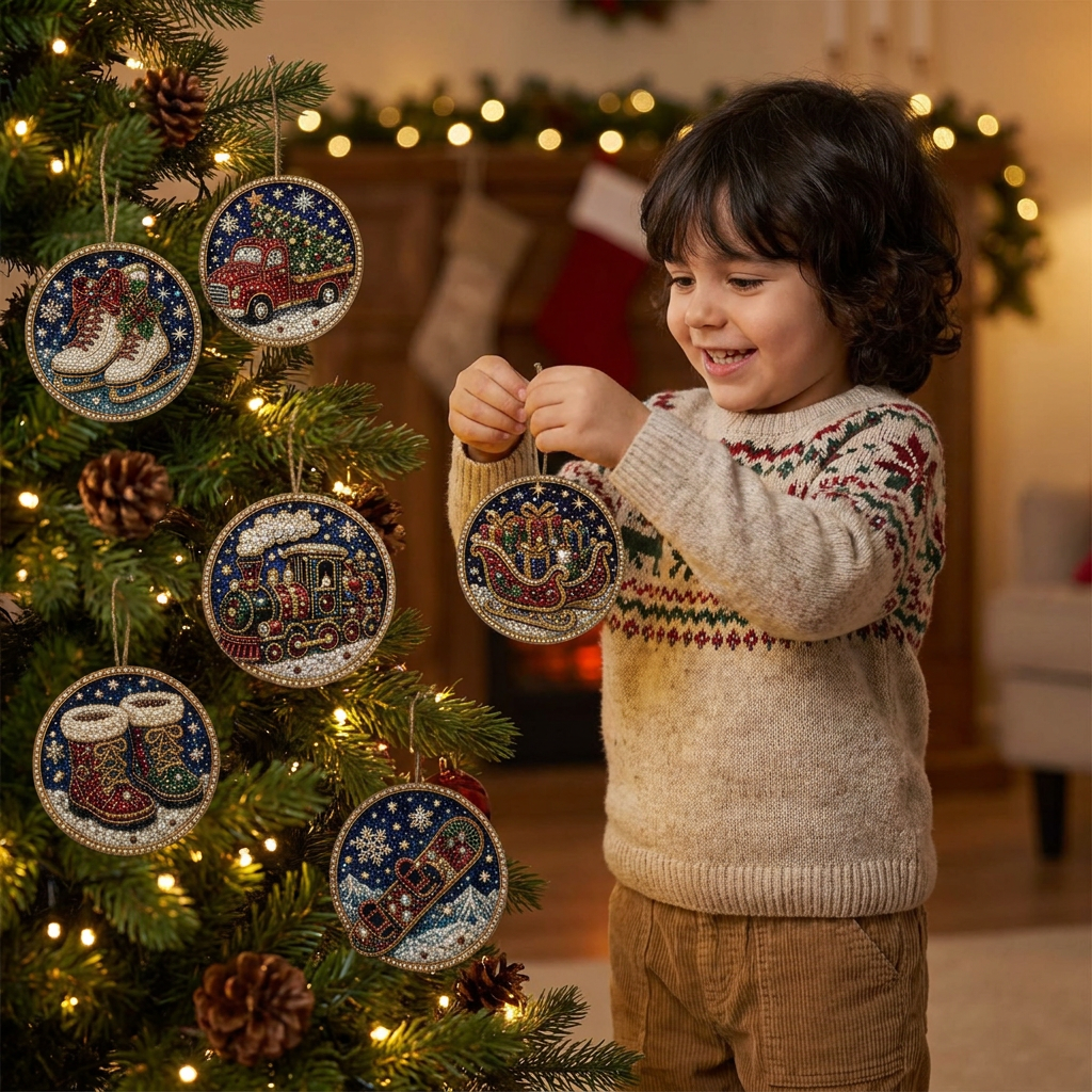 Kit DIY de Peinture Diamant sur Décorations de Noël en Bois